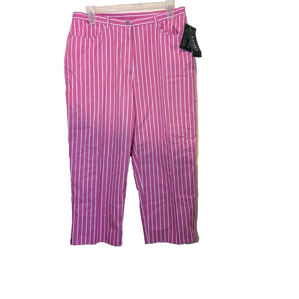Lauren Ralph Lauren Vintage Women's Capri Pant Pink Striped Dead Stock Cotton 10
